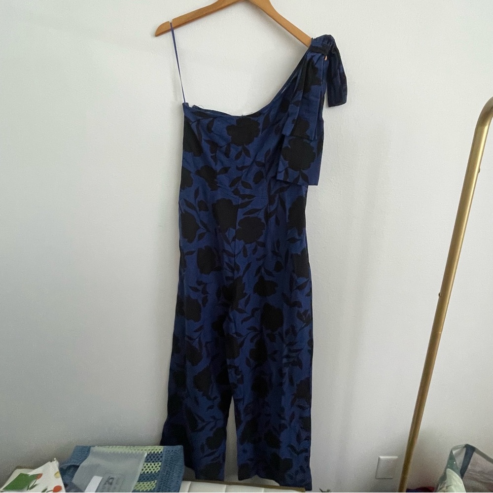 Kate spade blue black floral one shoulder jumpsuit - Picture 10 of 11